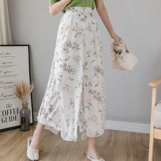 Floral Layered Chiffon Cropped Wide-leg Pants