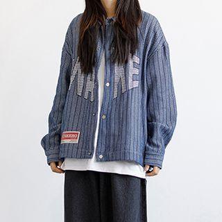 Lettering Striped Denim Jacket