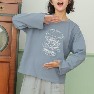 Long-sleeve Hamburger Print T-shirt