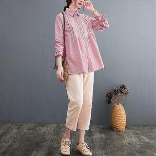 Set: Striped Panel Shirt + Cropped Harem Pants