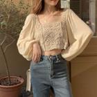 Lace Panel Cropped Blouse Almond - One Size