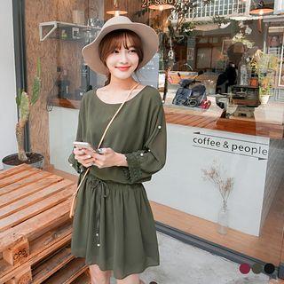 Pearled Cold-shoulder Chiffon Dress