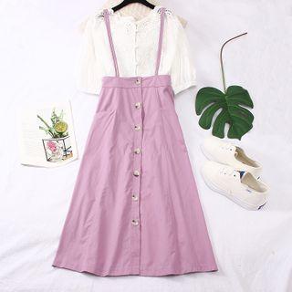 Buttoned Suspender A-line Midi Skirt