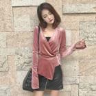Velvet Wrap Front Long-sleeve Top