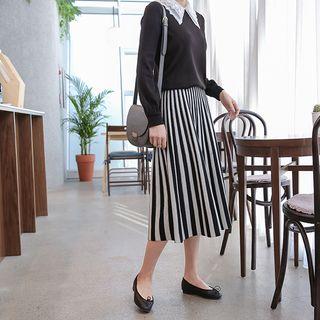 A-line Stripe Knit Midi Skirt