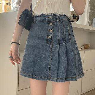 High-waist Irregular Accordion Pleat Denim A-line Skirt