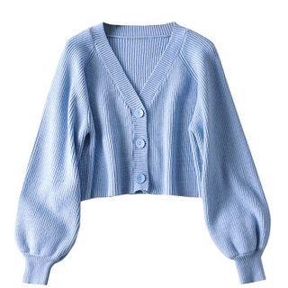Buttoned Bishop-sleeve Cardigan