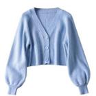 Buttoned Bishop-sleeve Cardigan
