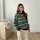 Multicolor Patterned Wool Blend Boxy Sweater