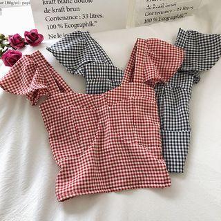 Plaid Square Neck Sleeveless Top