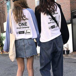 Puff-sleeve Lettering Raglan T-shirt