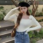 Square-neck Design Ribbed Knit Top