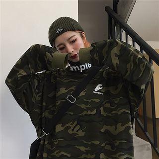 Mock-turtleneck Camo Print Lettering Pullover