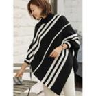 Mock-neck Stripe Poncho