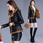 Faux Leather Double-breasted Biker Jacket