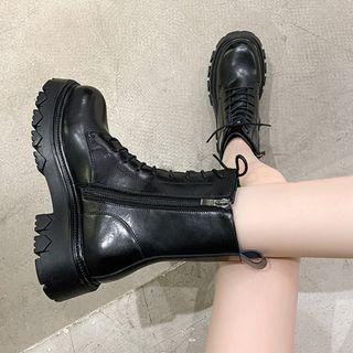 Lace-up Fleece-lined Platform Short Boots