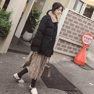 Furry-trim Buttoned Padded Jacket