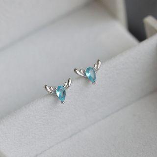 925 Sterling Silver Faux Crystal Deer Earring 1 Pair - Sterling Silver - One Size