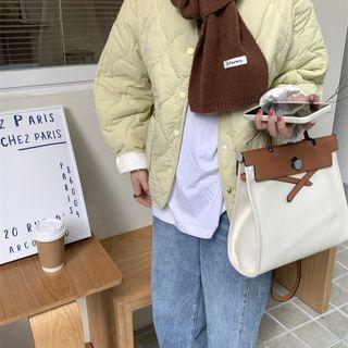 Plain Button-up Oversize Padded Jacket Yellow - One Size