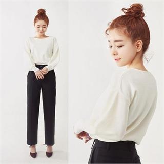 Round-neck Balloon-sleeve Knit Top