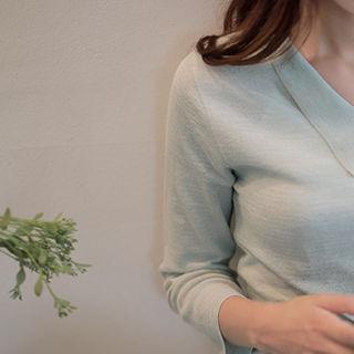 Collared 3/4-sleeve Knit Top