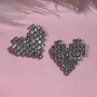 Rhinestone Heart Patterned Earrings Silver - One Size
