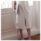 Linen Midi Skirt With Belt