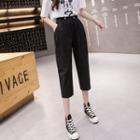 High-waist Linen Cropped Straight Leg Pants
