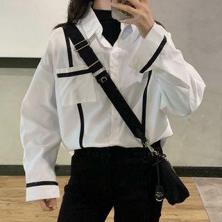 Contrast Color Long-sleeve Shirt White - One Size