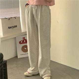Plain Straight Leg Drawstring Pants