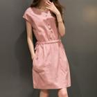 Drawstring Waist Cap-sleeve Mini Shirtdress