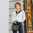 Contrast-collar Blouse With Brooch