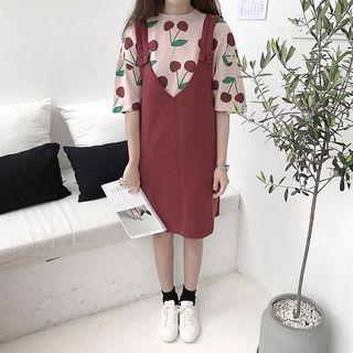 Short-sleeve Print T-shirt / V-neck Jumper Dress