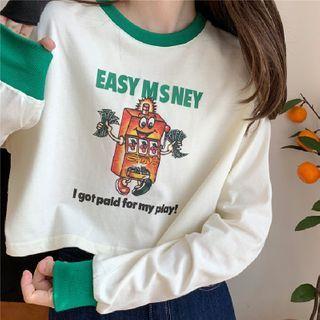 Contrast Trim Cartoon Print Cropped T-shirt