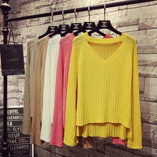 Long-sleeve Cut Out Rib-knit Top