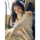 Cut-out Mesh Ruffled Sweater White - One Size