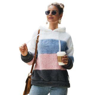 Color Block Faux Shearling Hoodie