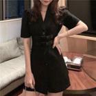 Short-sleeve Single-breasted Mini A-line Blazer Dress