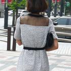 Short-sleeve Sheer-back Floral Dress With Belt