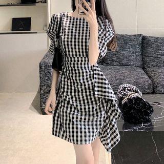 Gingham Irregular Mini A-line Dress