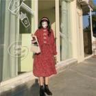 Long-sleeve Frog Buttoned Floral Dress As Shown In Figure - One Size