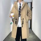 Drawstring Single-breasted Long Trench Coat