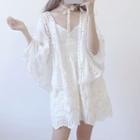 Perforated Elbow-sleeve Lace Light Jacket