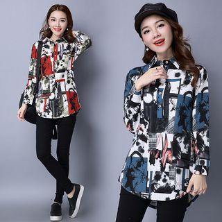 Print Linen Cotton Long-sleeve Blouse