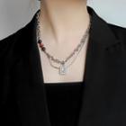 Rhinestone Pendant Beaded Chain Necklace Silver - One Size