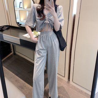 Elbow-sleeve Crop Top / Pants