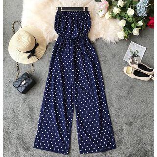 Strapless Dotted Wide Leg Jumpsuit