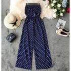 Strapless Dotted Wide Leg Jumpsuit