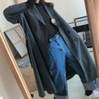 Woolen Double-breasted Trench Coat With Sash