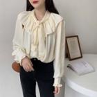 Tie-neck Ruffled Blouse As Shown In Figure - One Size